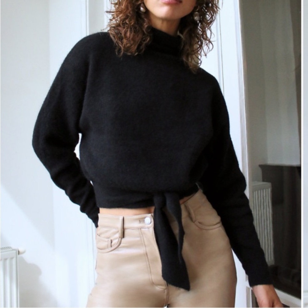CASHMERE WOOL Aritzia Black Turtleneck Sweater LORIN tie Waist XS Small Wilfred
